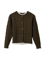 Joe Browns Green Claudia Woven Trim Cable Knit Cardigan - Image 5 of 5