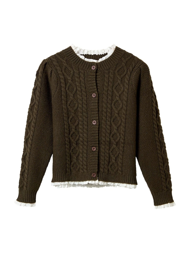Joe Browns Green Claudia Woven Trim Cable Knit Cardigan - Image 5 of 5 Joe Browns Green Claudia Woven Trim Cable Knit Cardigan - Image 5 of 5
