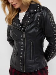 Joe Browns Black The Star Studded Leather Jacket - Image 3 of 7