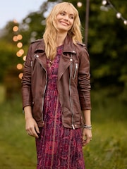 Joe Browns Brown Harlow Collared Leather Jacket - Image 1 of 9