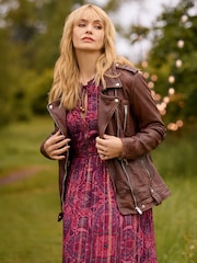 Joe Browns Brown Harlow Collared Leather Jacket - Image 2 of 9