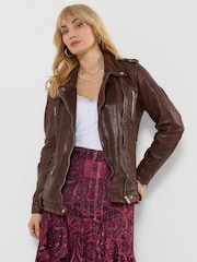 Joe Browns Brown Harlow Collared Leather Jacket - Image 3 of 9