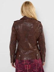 Joe Browns Brown Harlow Collared Leather Jacket - Image 5 of 9