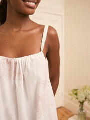 Laura Ashley White Stratton Floral Embroidered Floaty 100% Cotton A- Line Nightie - Image 4 of 5