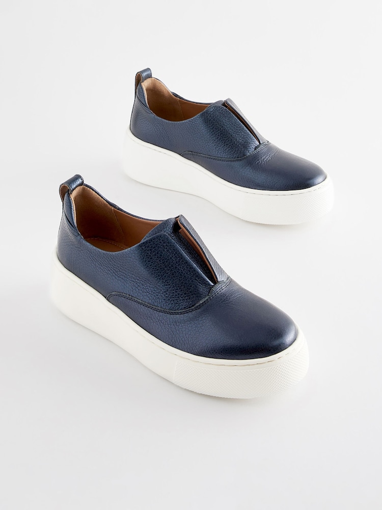 Blue Slip On Signature Forever Comfort® Leather Chunky Wedge Platform Trainers - Image 1 of 6