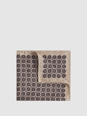 Reiss Oatmeal Melange/Navy Sassari Cotton-Wool Medallion Print Pocket Square - Image 1 of 5