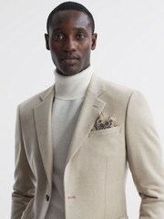 Reiss Oatmeal Melange/Navy Sassari Cotton-Wool Medallion Print Pocket Square - Image 2 of 5