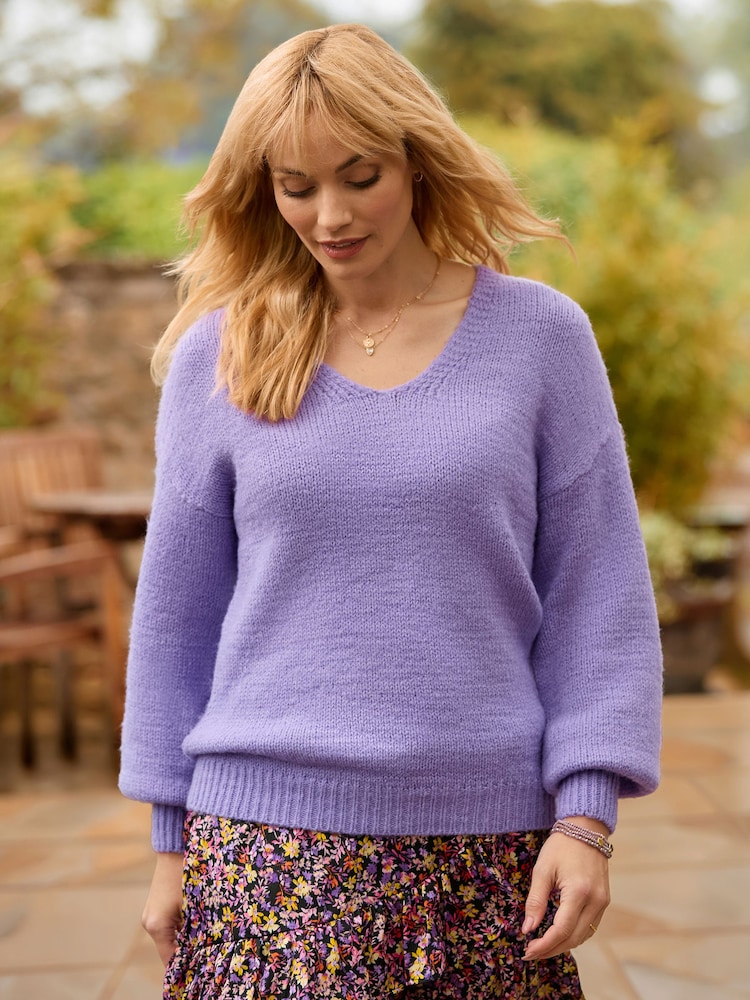 Joe Browns Purple Oh So Cosy V-Neck Jumper - Image 1 of 6