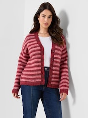 Joe Browns Pink Stella Striped V- Neck Cardigan - Image 1 of 5
