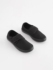 Black Standard Fit (F) Embroidered Strap School Plimsolls - Image 1 of 10