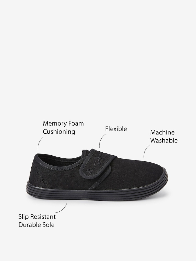 Black Standard Fit (F) Embroidered Strap School Plimsolls - Image 10 of 10