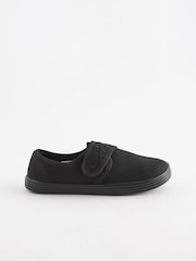 Black Standard Fit (F) Embroidered Strap School Plimsolls - Image 2 of 10