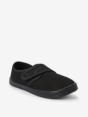 Black Standard Fit (F) Embroidered Strap School Plimsolls - Image 3 of 10