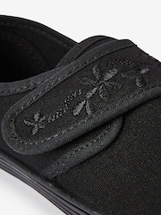 Black Standard Fit (F) Embroidered Strap School Plimsolls - Image 7 of 10