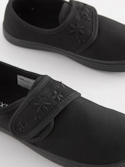 Black Standard Fit (F) Embroidered Strap School Plimsolls - Image 8 of 10