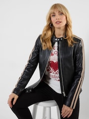 Joe Browns Black Iris Side Striped Leather Jacket - Image 1 of 6