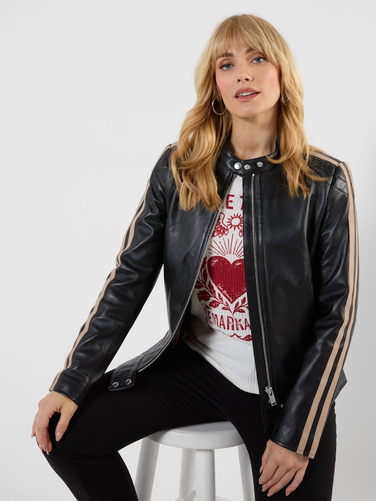 Joe Browns Black Iris Side Striped Leather Jacket - Image 1 of 6