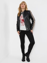 Joe Browns Black Iris Side Striped Leather Jacket - Image 3 of 6