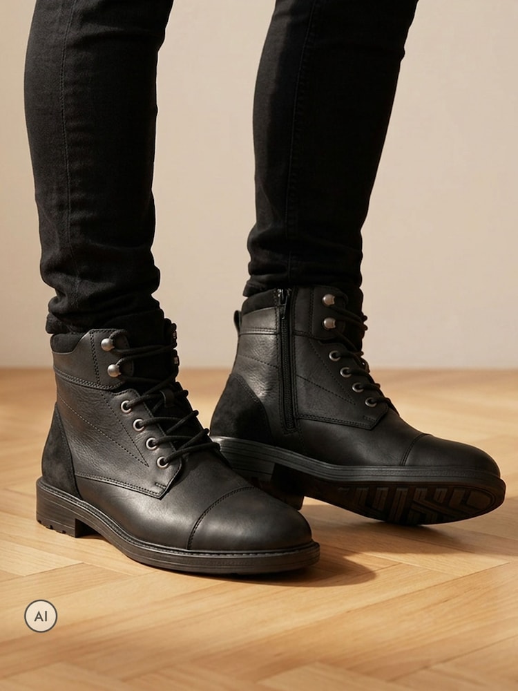 Jones Bootmaker Black Dusseldorf Leather Lace-Up Boots - Image 1 of 6 Jones Bootmaker Black Dusseldorf Leather Lace-Up Boots - Image 1 of 6