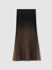 Reiss Black/Taupe Marlie Ombre Pleated Midi Skirt - Image 2 of 6