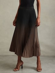 Reiss Black/Taupe Marlie Ombre Pleated Midi Skirt - Image 3 of 6