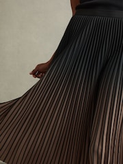 Reiss Black/Taupe Marlie Ombre Pleated Midi Skirt - Image 4 of 6
