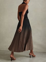 Reiss Black/Taupe Marlie Ombre Pleated Midi Skirt - Image 5 of 6