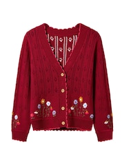 Joe Browns Red Darling Floral Embroidered Pointelle Cardigan - Image 5 of 5
