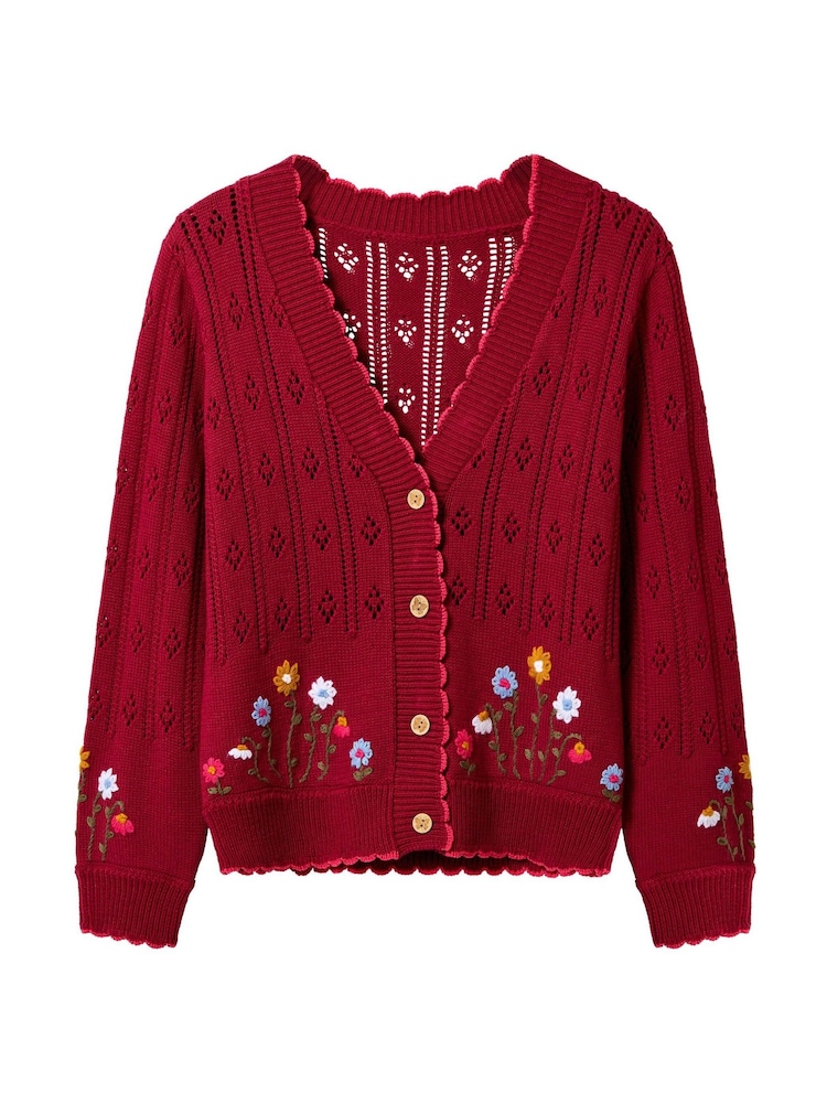 Joe Browns Red Darling Floral Embroidered Pointelle Cardigan - Image 5 of 5
