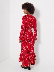 Joe Browns Red Phoebe Long Sleeve Ruffle Maxi Dress - Image 4 of 7