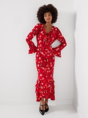 Joe Browns Red Phoebe Long Sleeve Ruffle Maxi Dress - Image 5 of 7