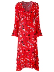 Joe Browns Red Phoebe Long Sleeve Ruffle Maxi Dress - Image 7 of 7