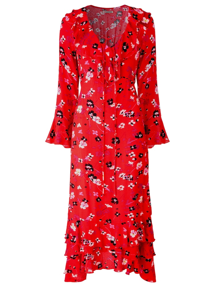 Joe Browns Red Phoebe Long Sleeve Ruffle Maxi Dress - Image 7 of 7