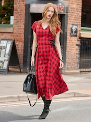 Joe Browns Red Trixie Check Lace Up Side Maxi Dress - Image 1 of 7