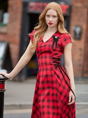 Joe Browns Red Trixie Check Lace Up Side Maxi Dress - Image 2 of 7