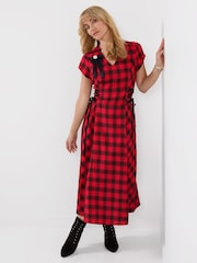 Joe Browns Red Trixie Check Lace Up Side Maxi Dress - Image 3 of 7