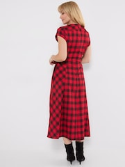 Joe Browns Red Trixie Check Lace Up Side Maxi Dress - Image 4 of 7