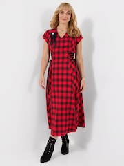 Joe Browns Red Trixie Check Lace Up Side Maxi Dress - Image 5 of 7