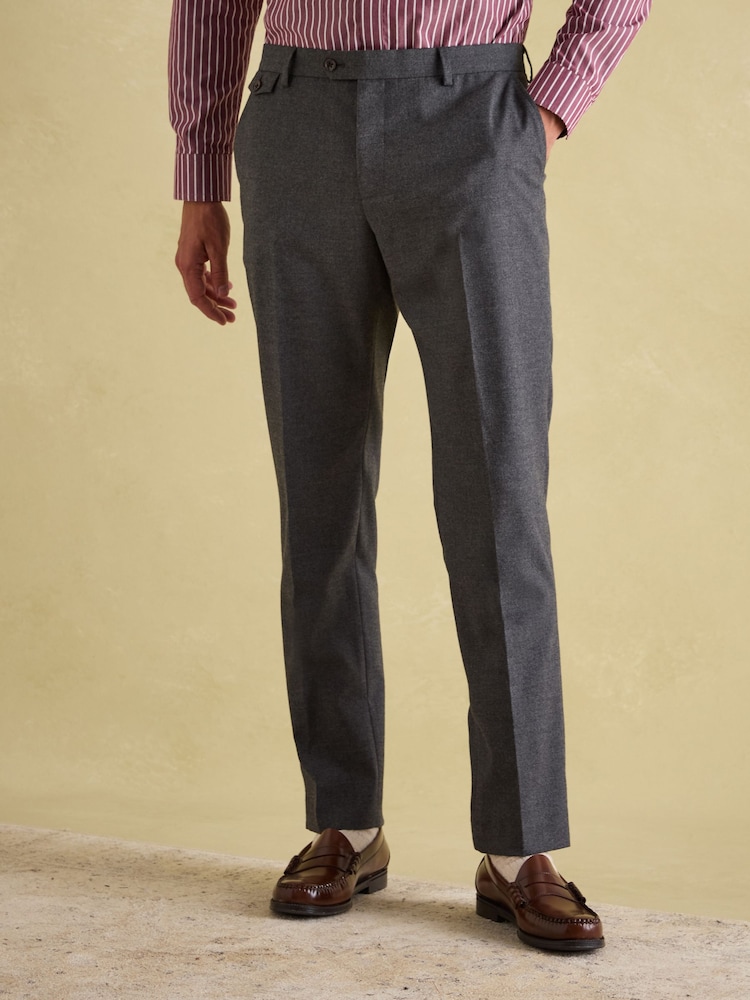 Joules Grey Slim Fit Flannel Suit Trousers - Image 1 of 10