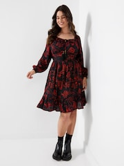 Joe Browns Black Dramatic Floral Frill Hem Mini Dress - Image 2 of 6