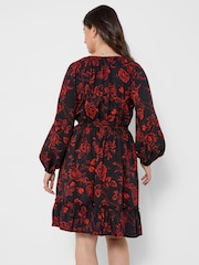Joe Browns Black Dramatic Floral Frill Hem Mini Dress - Image 4 of 6