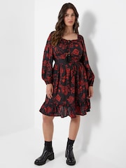 Joe Browns Black Dramatic Floral Frill Hem Mini Dress - Image 5 of 6