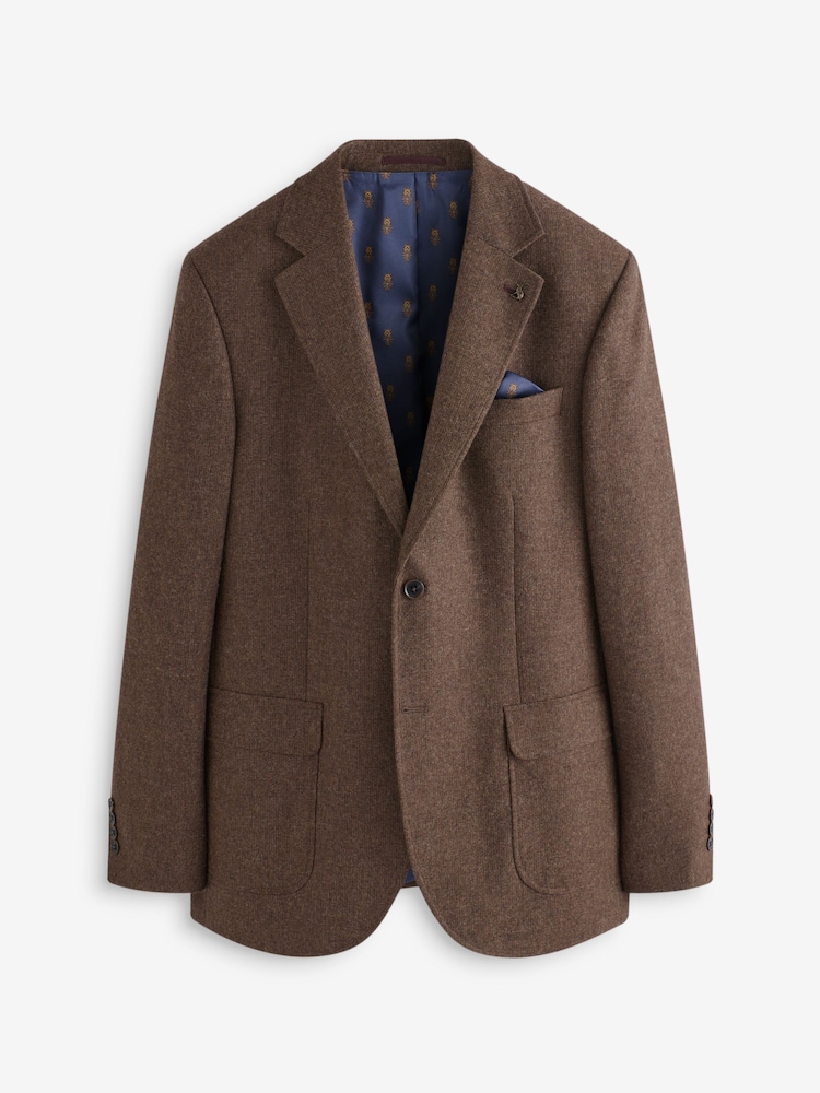 Brown Slim Fit Texture Suit Jacket - Image 2 of 7