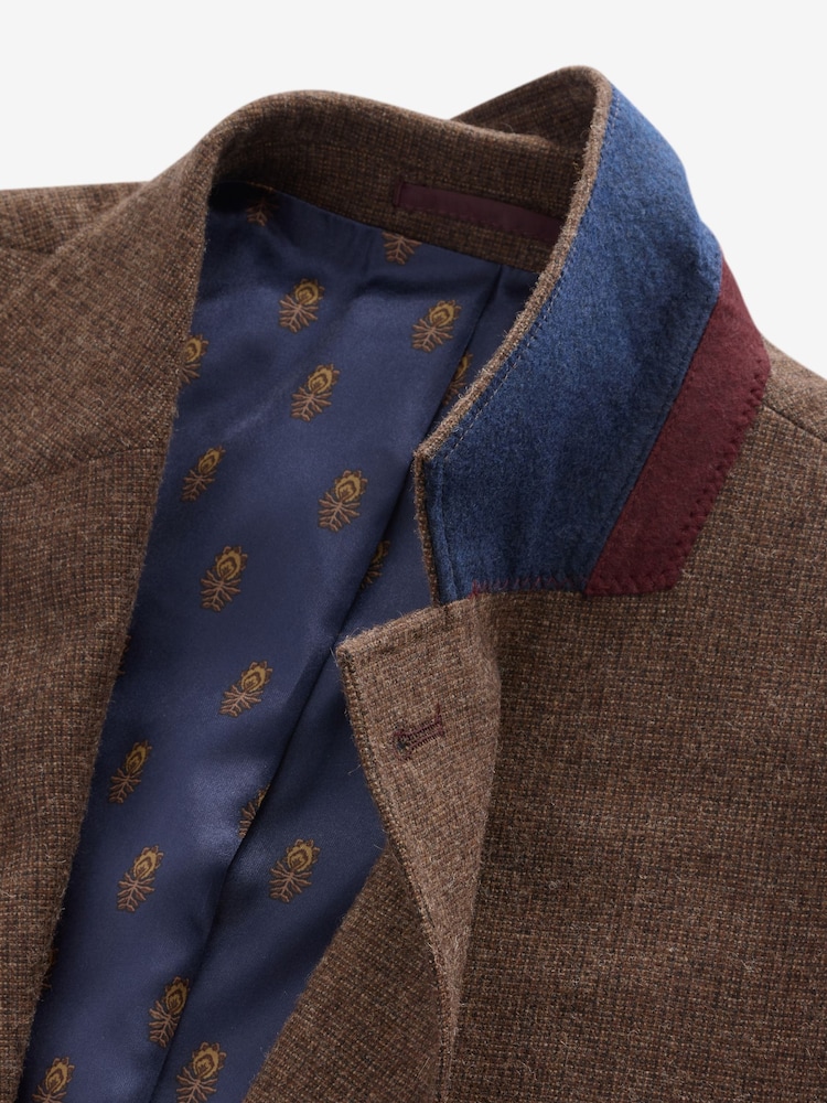 Brown Slim Fit Texture Suit Jacket - Image 5 of 7