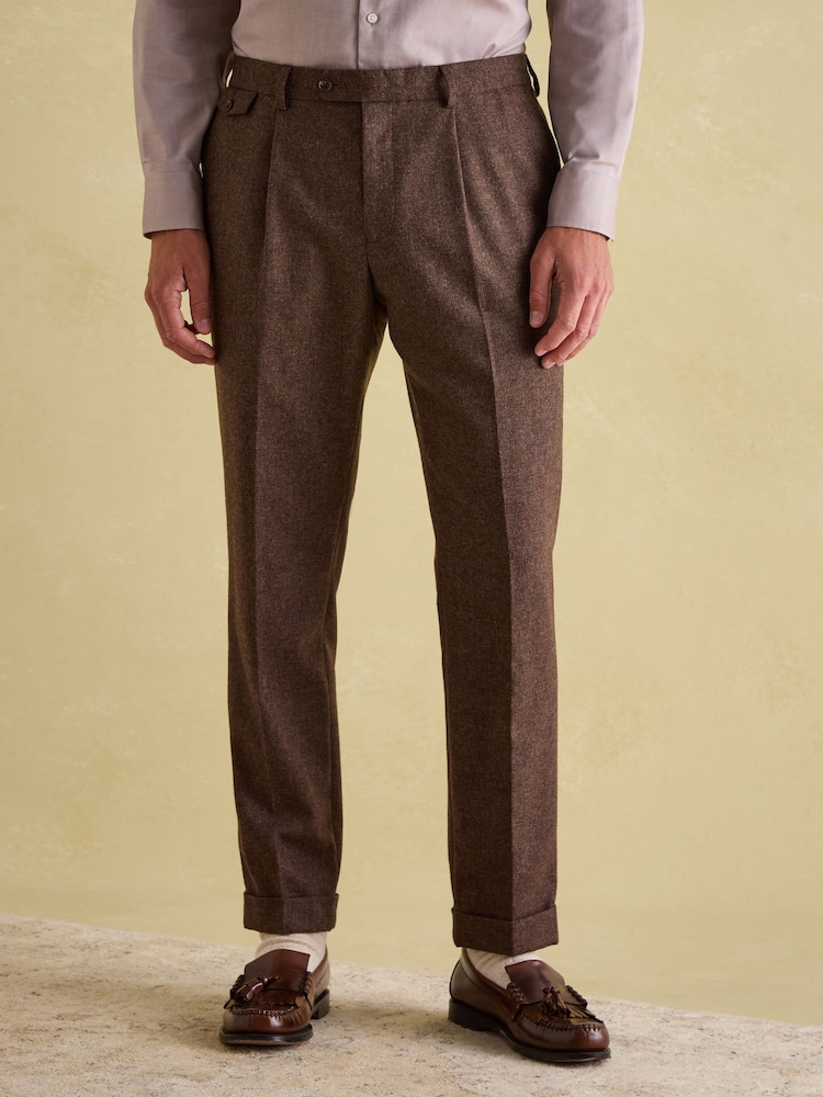 Brown Slim Fit Texture Suit Trousers - Image 1 of 10