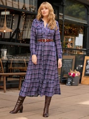 Joe Browns Blue Western Check Button Through Maxi Dress - Image 1 of 7