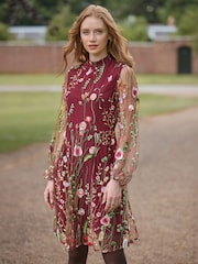 Joe Browns Red Ellie Floral Embroidered Long Sleeve Dress - Image 1 of 7