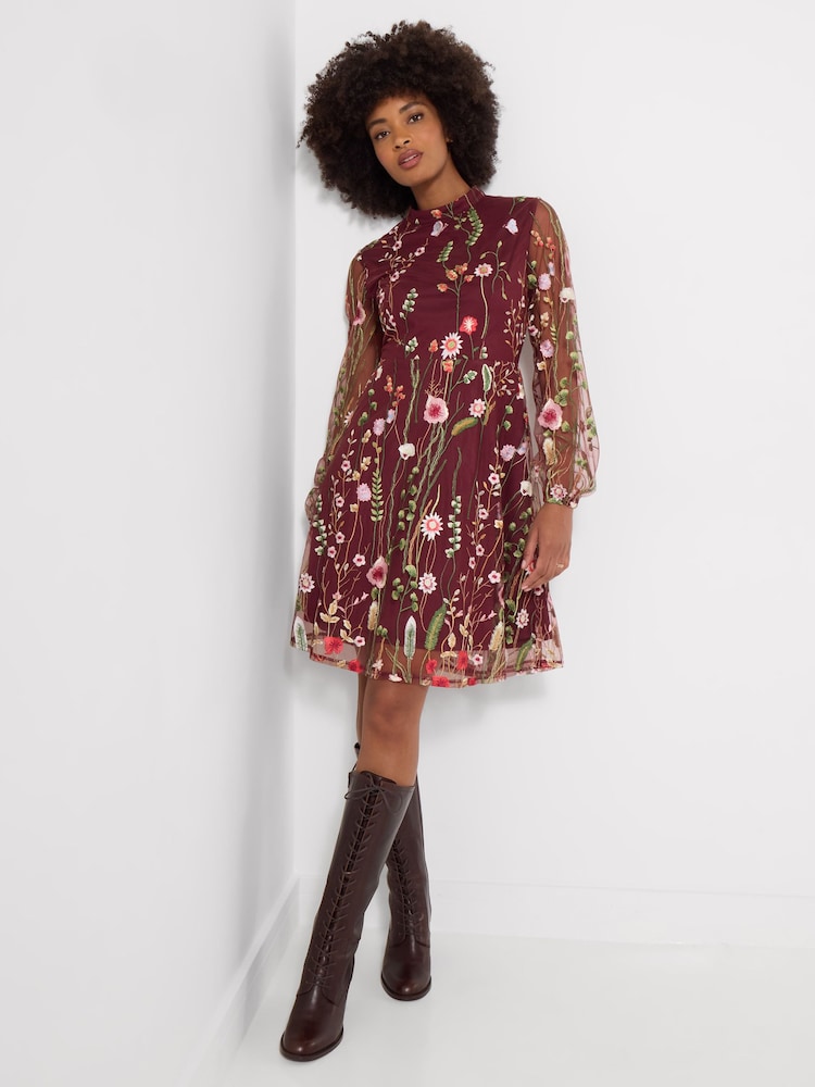 Joe Browns Red Ellie Floral Embroidered Long Sleeve Dress - Image 2 of 7 Joe Browns Red Ellie Floral Embroidered Long Sleeve Dress - Image 2 of 7