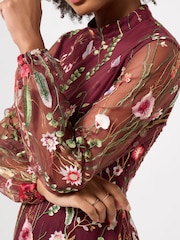 Joe Browns Red Ellie Floral Embroidered Long Sleeve Dress - Image 3 of 7