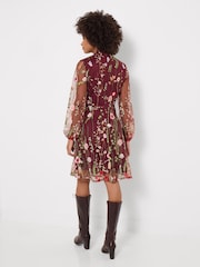 Joe Browns Red Ellie Floral Embroidered Long Sleeve Dress - Image 4 of 7